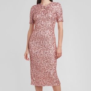 JS Collections Farrah Tea Length Sequin Dress Blush Pink Size 4 NWT